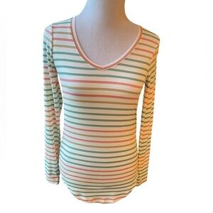 Poof New York Women’s Multi Colored Striped Long Sleeve Tee Shirt. Size Small